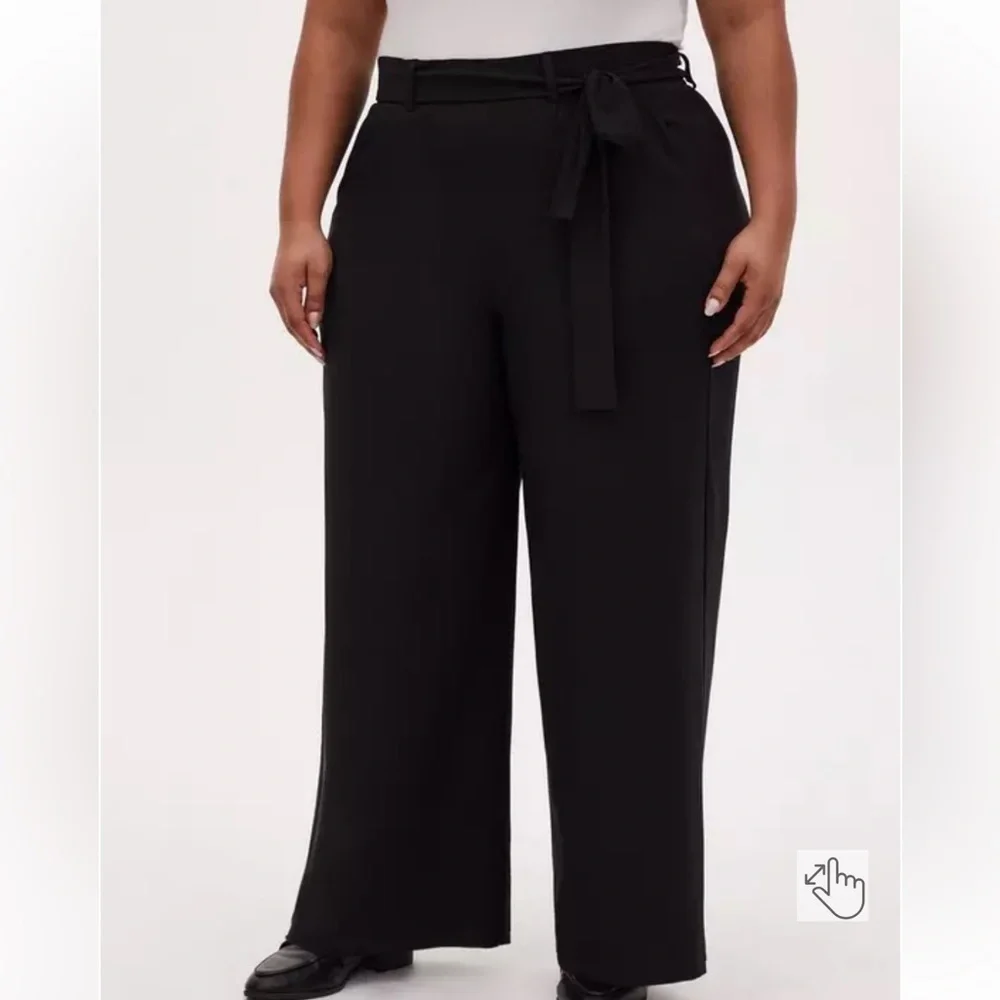 Torrid Wide Leg Pants Womens 1X 14 16 Crepe Tie Front Black High Rise V